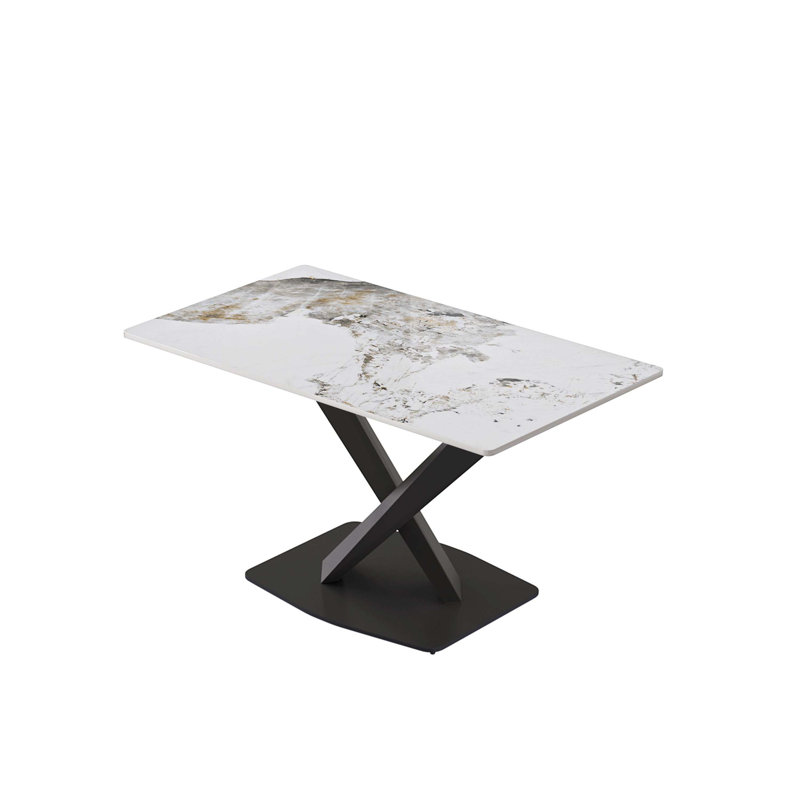 Table de salle à manger 55,12 pouces en pierre artificielle à bord droit blanc Pandora, H 29,53 po x L 55,12 po x l 31,5 po