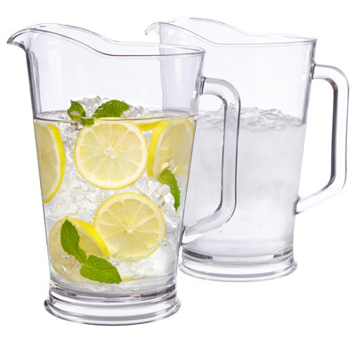 64Oz Bistro Clear Pitcher | Set Of 2 Beer Pitchers | Reusable, BPA-Free, Made In The USA, Indoor And Outdoor Pitcher Set For Water, Lemonade, Juice, Soda Pop, And Beer
