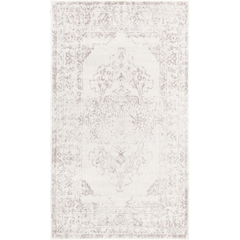 Avalynne Oriental Ivory/Gray Area Rug, Rectangle 3' x 5'3"
