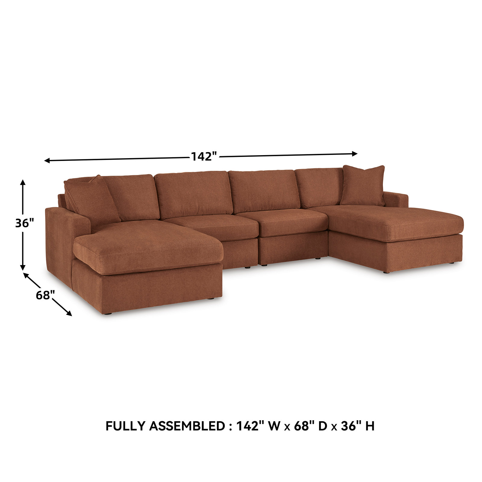 Modular Sectional, Brown Polyester