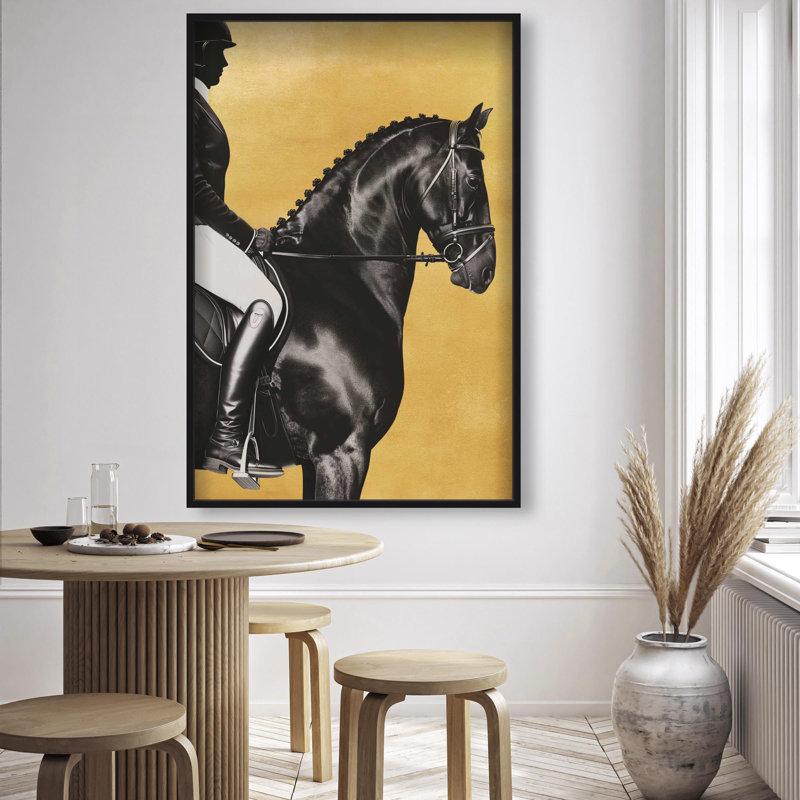 Oliver Gal Taming the Rhythm Gold I Horse - Leaf Framed Shadowbox Art, 56" H x 38" W, Black