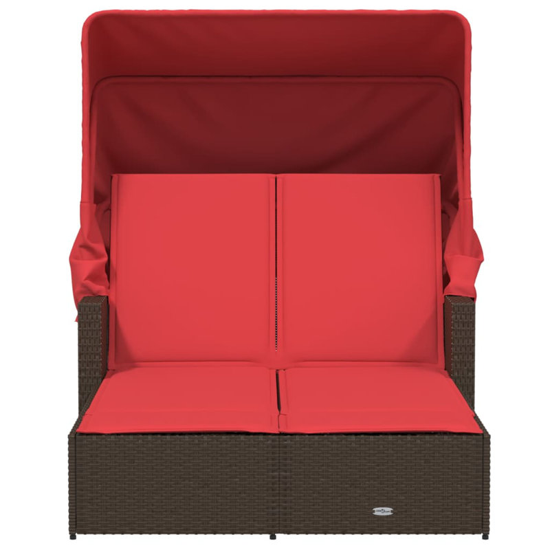 Double méridienne vidaXL avec auvent et coussins, Rouge