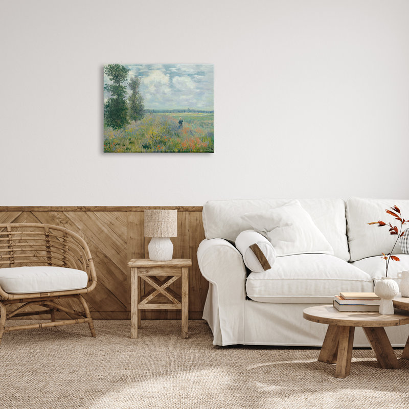 «Lone Personne Floral Blossom Meadow» par lettré et doublé - peinture sur toile tendue, L 30 po x H 24 po