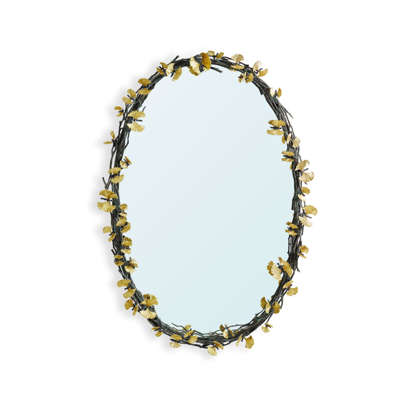 Butterfly Ginkgo Oval Brass Wall Mirror