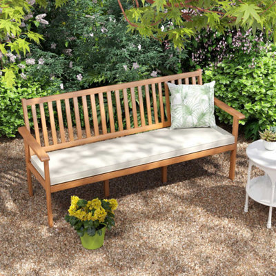 Outdoor 3-Seat Wood Bench With Seat Cushion And Slatted Seat