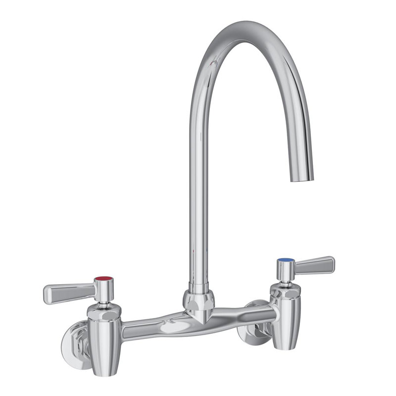 8" Centerset Deck Mount Laminar Flow Faucet with 8" Gooseneck Spout 2" Lever Handles 1/2" Offset Inlets+Stop
