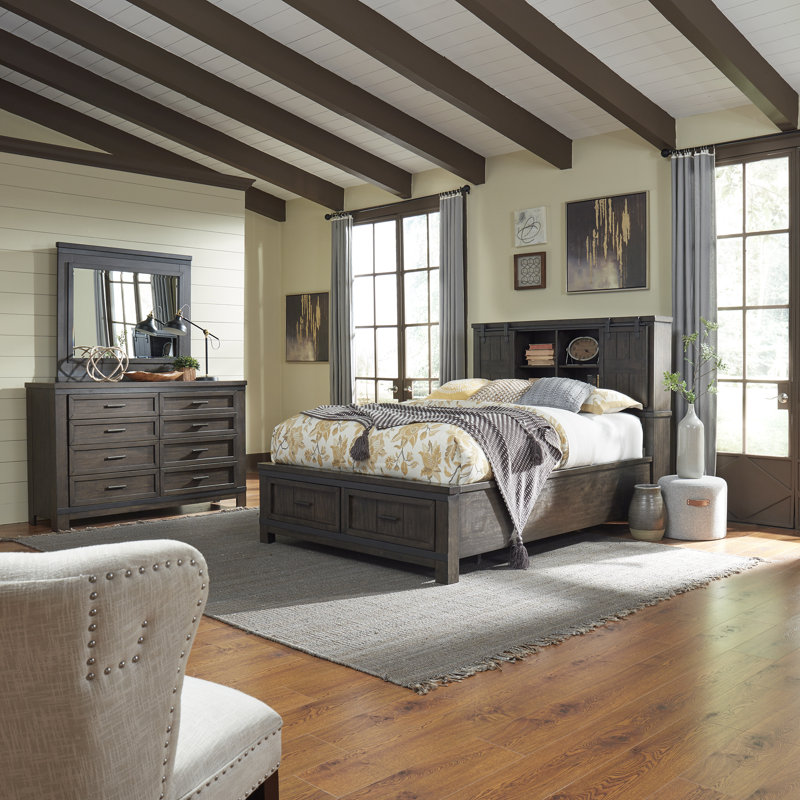 Lexee Bookcase Bed, Dresser & Mirror, King