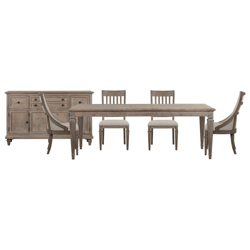 Geisler Extendable Rectangular Dining Table With 2 Side Chairs 2 Arm Chairs And Buffet