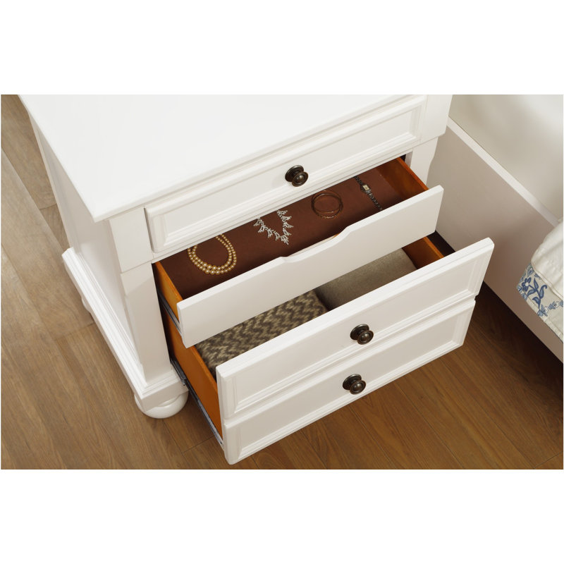Mihaiela Sleigh Bedroom Set, White, Queen, 3 Pieces: Bed, Dresser, Mirror