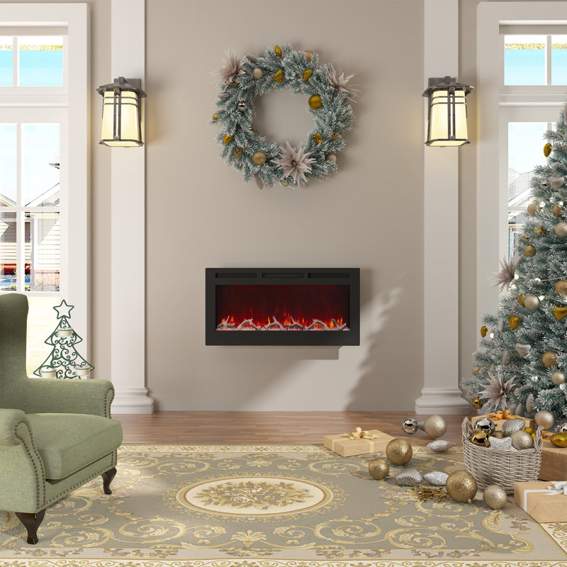 Hwang Wall Mounted/Recessed-in Ultra-Thin Electric Fireplace, 18" H x 36" W x 4.45" D