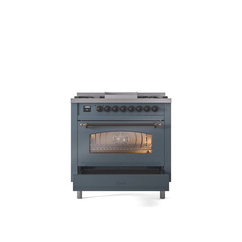 ILVE Nostalgie II 36 Dual Fuel Range, knobs, Blue Gray/Bronze, Liquid Propane