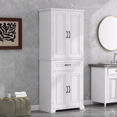 Armoire de rangement de salle de bain avec portes et tiroir, plusieurs espaces de rangement, tablettes réglables