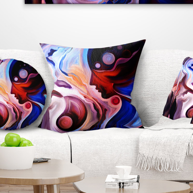 Femme regardant - Coussin imprimé abstrait, 16 po x 16 po, Coussin décoratif