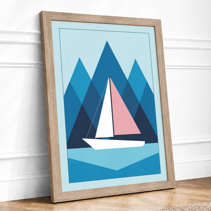 Sailboat at Dusk Coastal - Framed Print, A1 - 84.1 x 59.4 cm, Oak