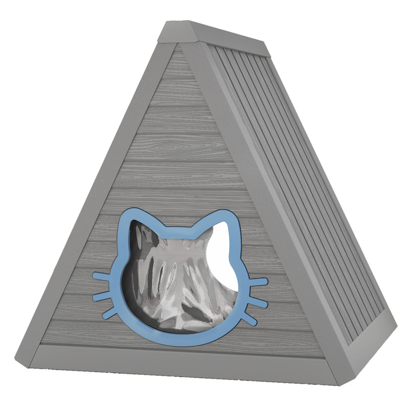 Maison pour chat triangulaire en résine, Gris