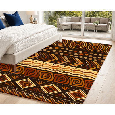Tapis lavable à motif ethnique, imprimé géométrique brun, surface en velours, doux et antidérapant, décoration intérieure moderne pour salon, chambre, entrée, bureau, balcon, appartement
