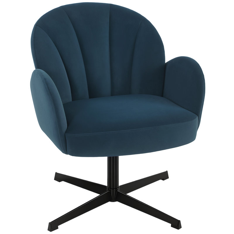 HOMCOM Swivel Accent Chair Velvet-Feel Fabric Armchair Dark Blue