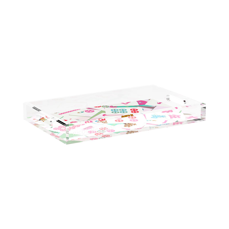 Plateau décoratif Mahjong, L 17 po x P 10,5 po x H 2 po, Roses, Rectangulaire