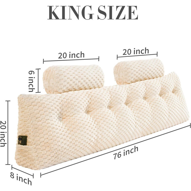 Velet Wedge Bed Rest with Head Roll Pillow, Beige, Triangular 20"H x 76"W