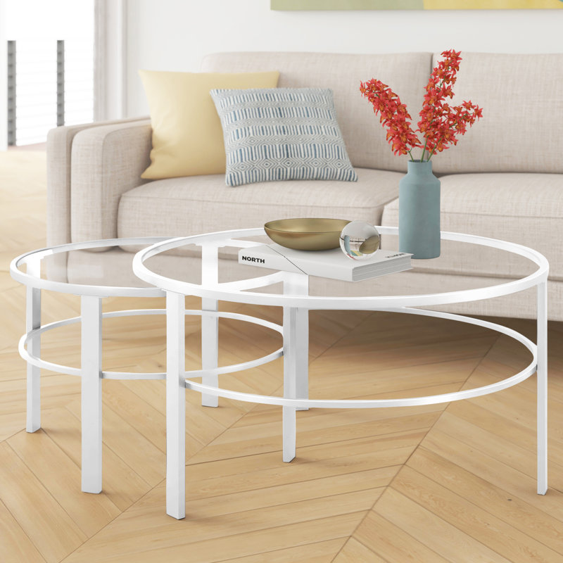 Gaia Glass Top Nesting Coffee Table, White
