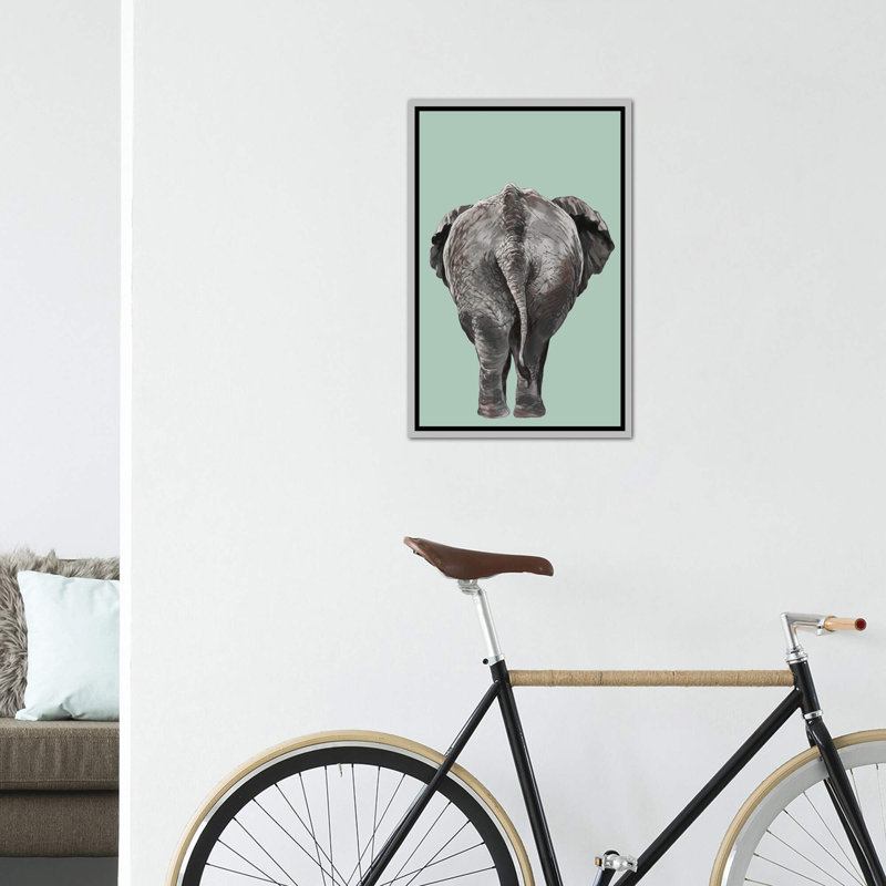 Art de bout éléphant, H 26 po x l 18 po x P 1,5 po, Toile avec cadre argenté