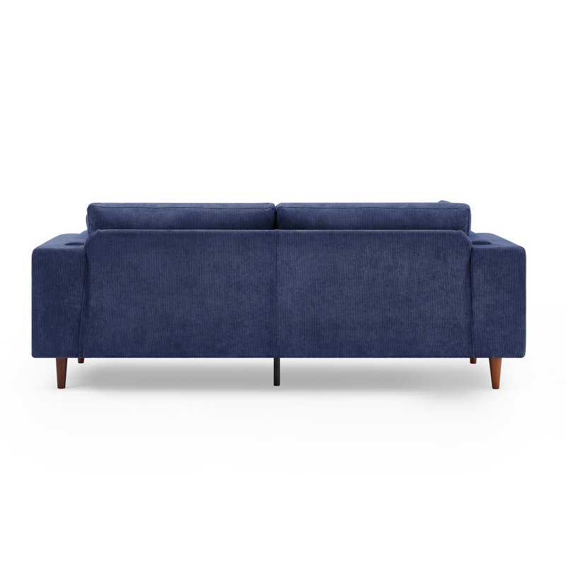 Kraz 215.9Cm Square Arms Sofa, Blue Corduroy