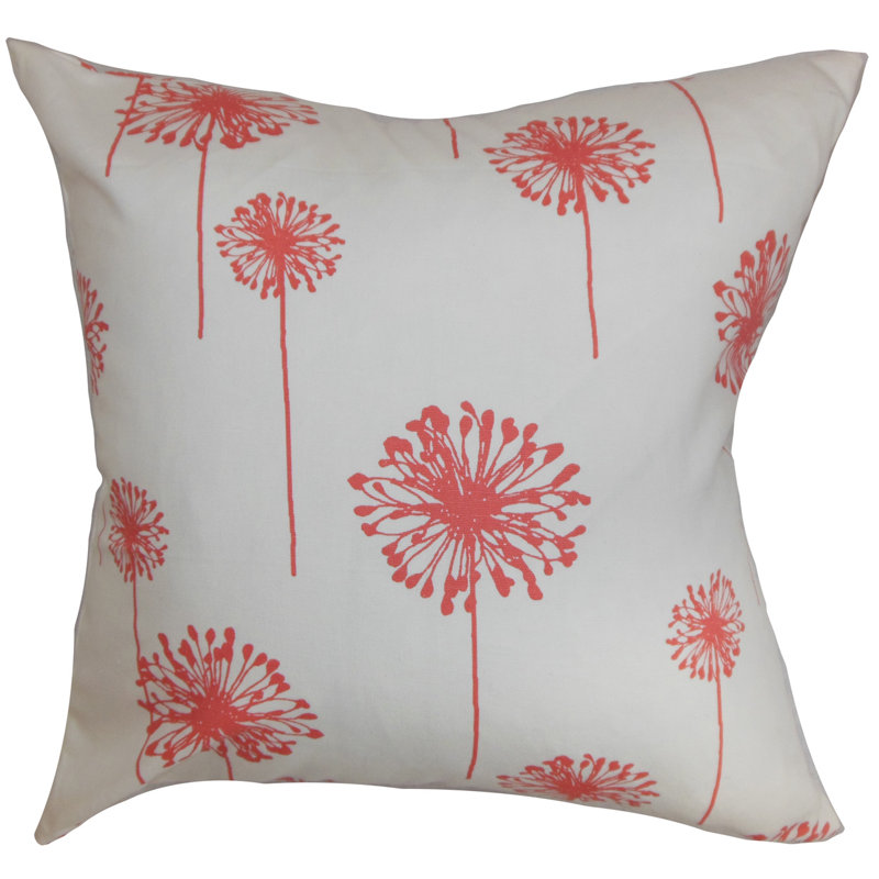 Cotton Floral Sham Set, Euro, White/Coral