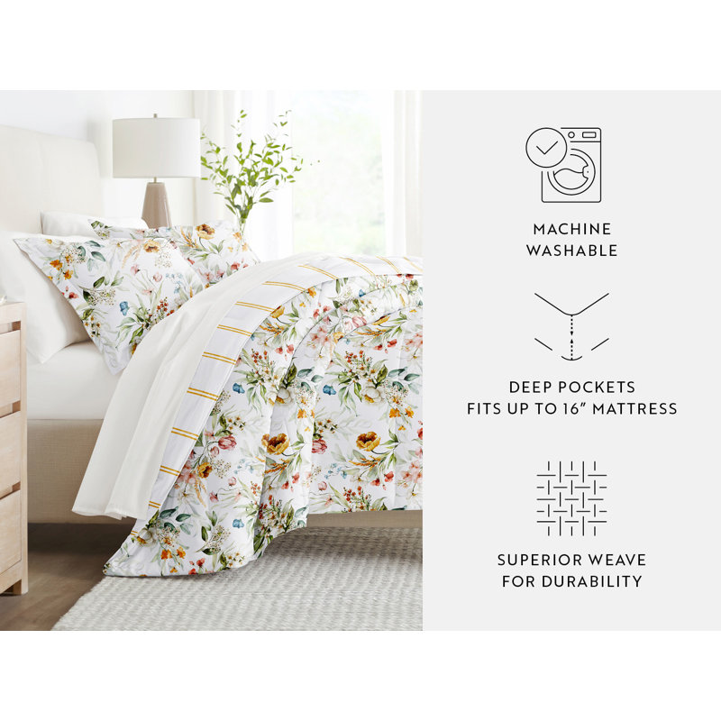 California King Floral Clay Microfiber Reversible Bedding Set