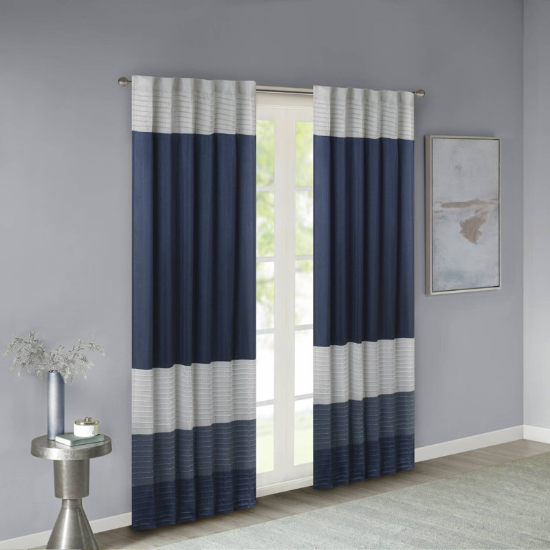 Panneau de rideau simple à nervures en polyoni Amherst, Bleu marine