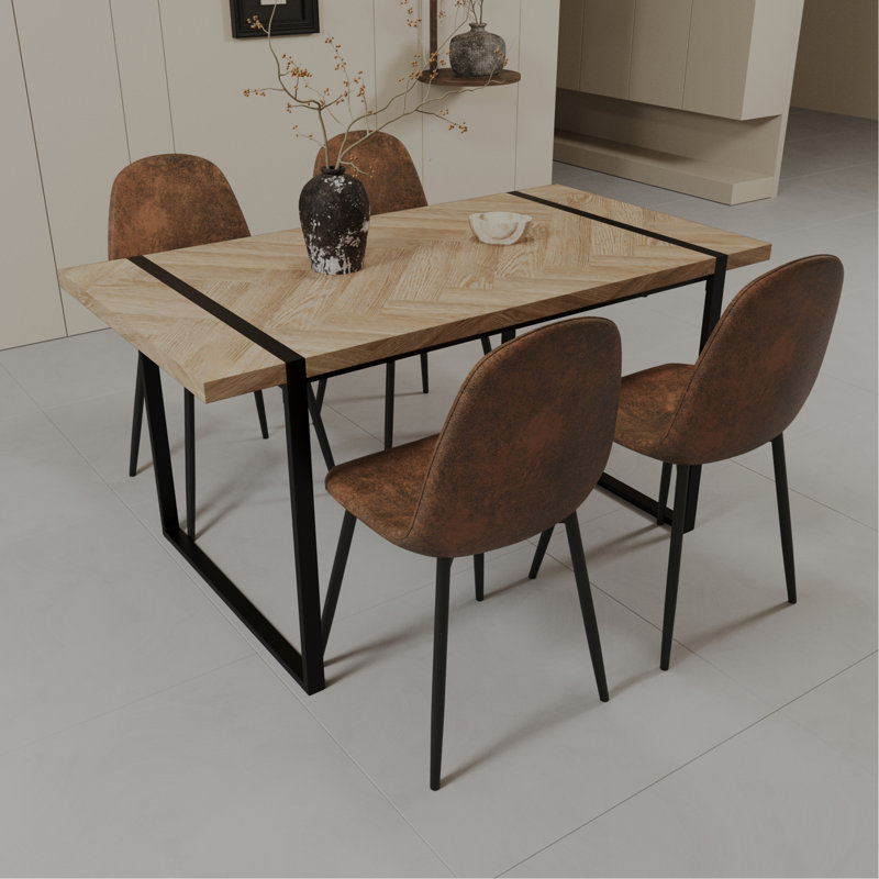 Ensemble de table de salle à manger 59 pièces en bois aggloméré 59 po et 4 pièces, ensemble de table de salle à manger de style médiéval en bois