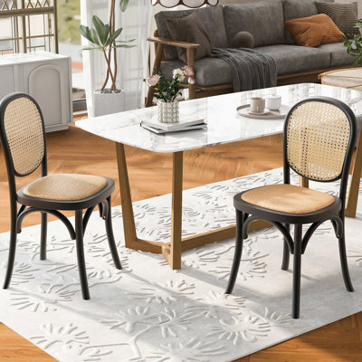 Chaises de salle à manger à 2 dossiers, siège en mousse, bois de bouleau, style rétro, sans assemblage, noir, 17,69 po de profondeur, 18,7 po de largeur, 34,55 po de hauteur, 8,41 lb