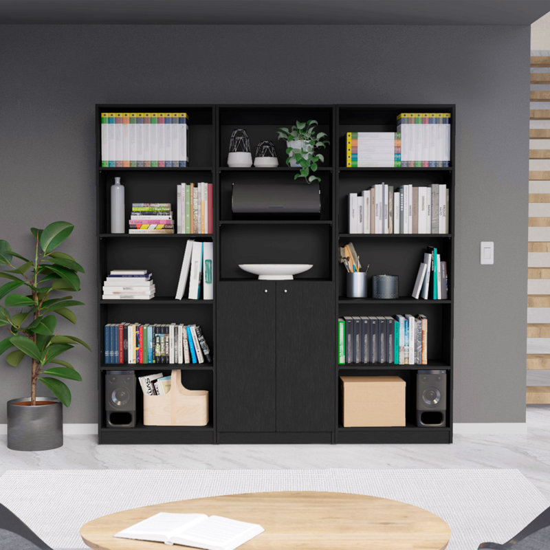 Black 3 Piece Living Room Set With 3 Bookcases