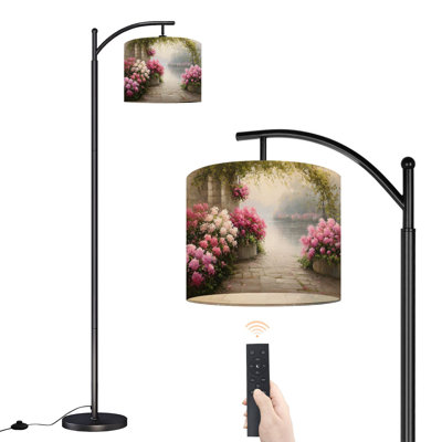 Lampe sur pied à arc avec abat-jour réglable Tranquil Misty Garden Scene