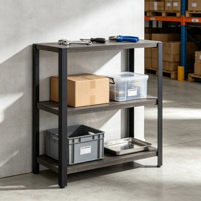 Bibliothèque à 3 niveaux et bibliothèque, étagère industrielle rétro avec cadre en bois rustique et en métal pour bureau à domicile, salon, chambre à coucher, gris