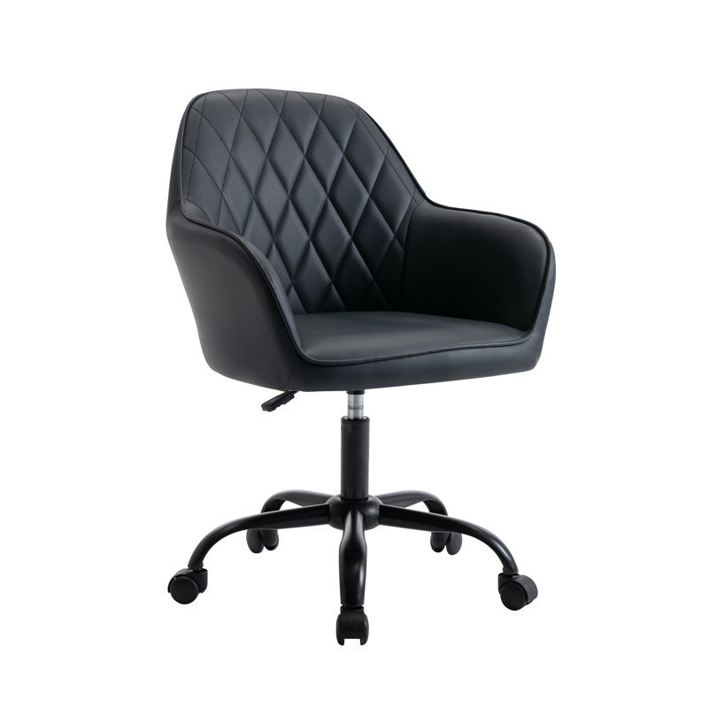 Azen PU Leather Upholstered Office Chair with Steel Base, Black