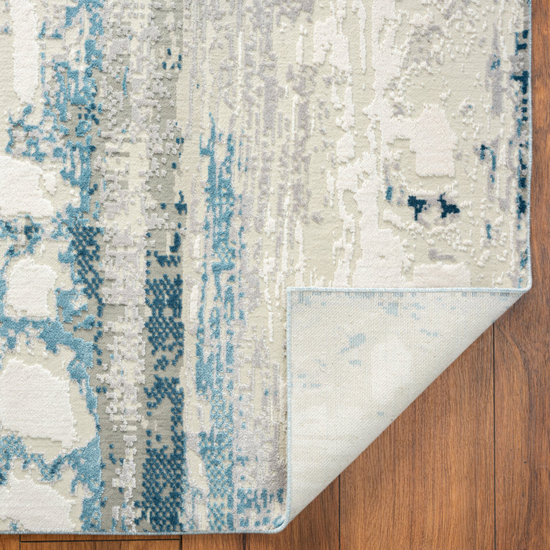 Tapis bleu/gris, Rectangle de 7 pi 6 po x 9 pi 6 po