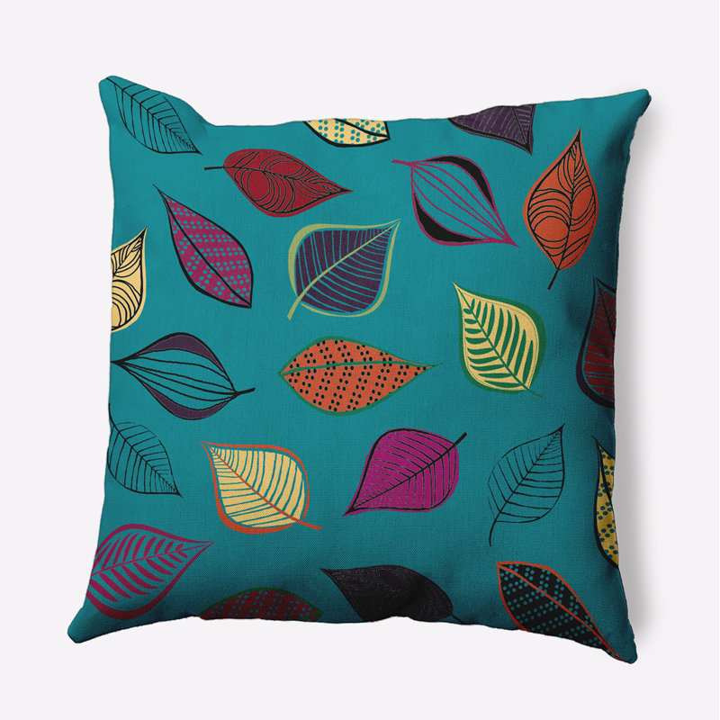 Coussin intérieur / extérieur Scattered Leaves, H 20 po x l 20 po, Bleu lac, Carré