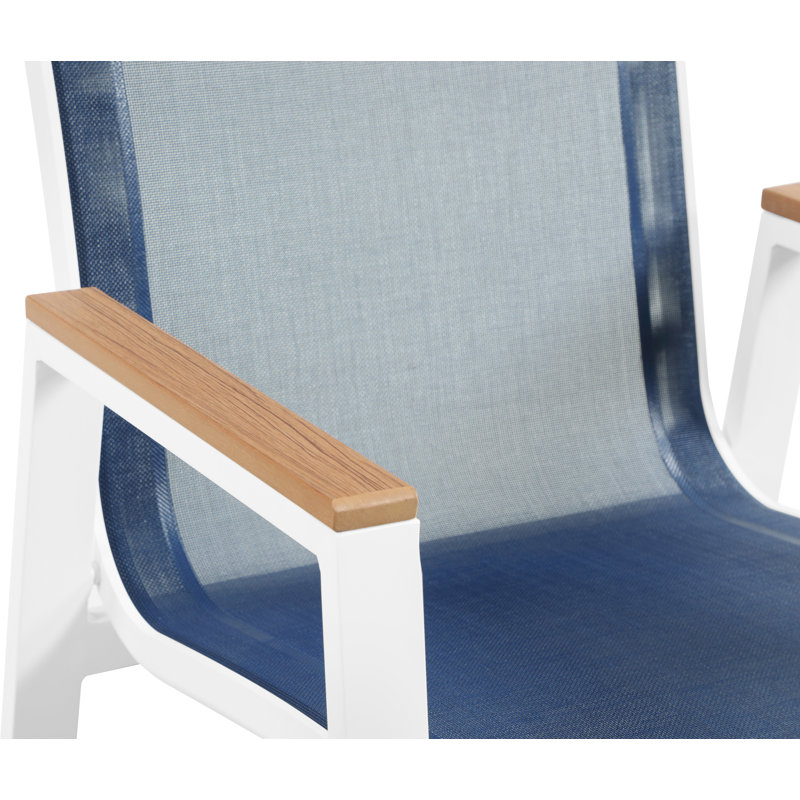 Fauteuil de patio empilable Lajoy, Brun, Blanc, Bleu marine