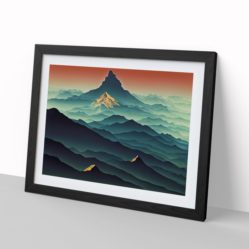 Dynamic Mountain Sunset 1 Piece Single Picture Frame Painting, 34cm H x 46cm W x 2cm D, Black