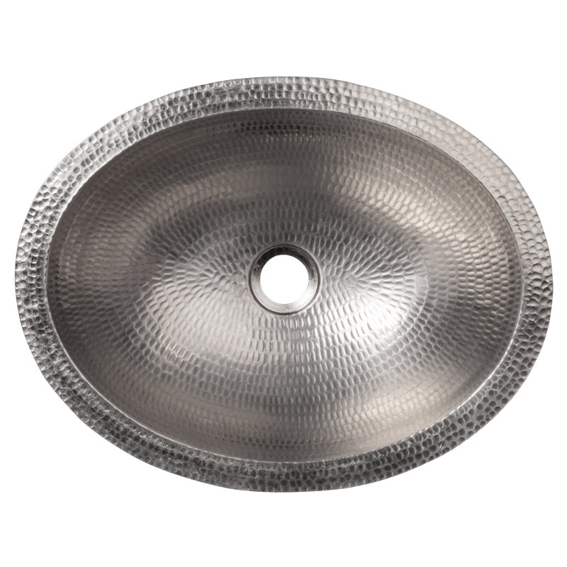 17" Oval Under Counter Hammered Copper Bathroom Sink, Nickel