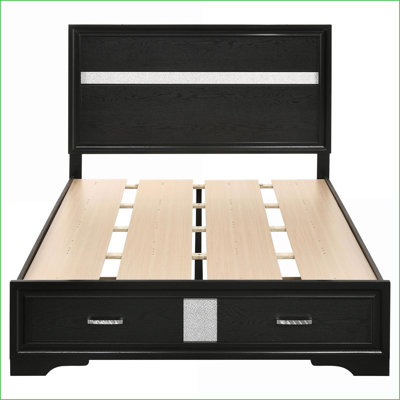 Lit plateforme pleine grandeur avec rangement en bois d'ingénierie - aucun sommier nécessaire - noir avec tiroirs glamour pour chambre principale / chambre d'amis