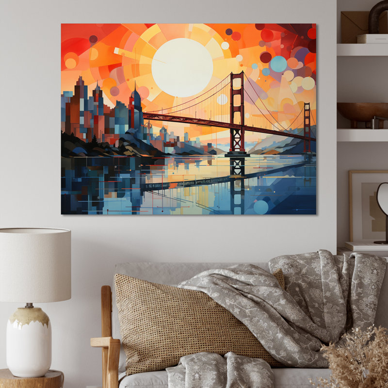 Décoration murale orange «Bridge of Dots I» - Ponts, H 16 po x l 32 po x P 1 po, Toile tendue