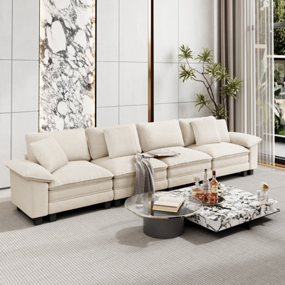 158" Modular Sectional Sofa, Comfy Cloud Couch for Living Room, 4-Seater Deep Seat Sofa with Throw Pillow