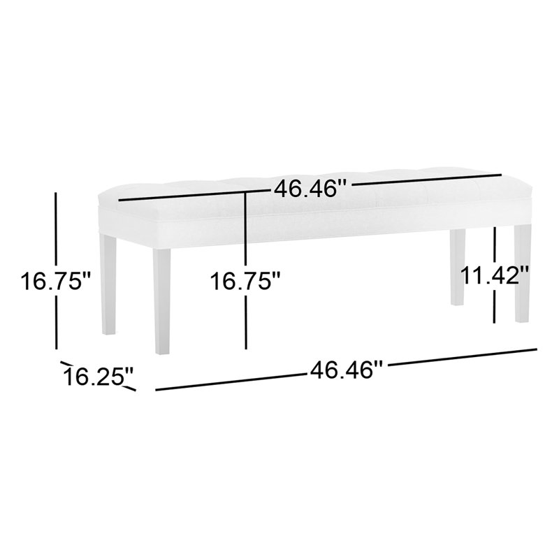 46.5" Upholstered Bench with Wood Legs, Stone