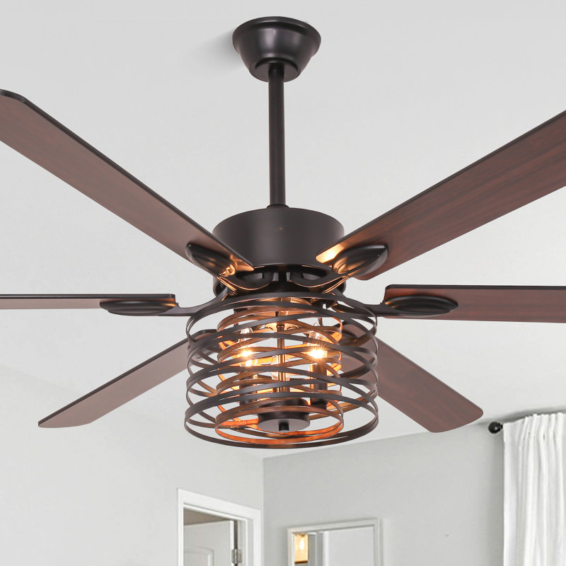 65 Inch Farmhouse Black Caged Ceiling Fan with Light, Rustic Reversible DC Motor Large Ceiling Fan For Living Room