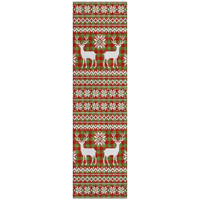 Machine Washable Indoor/Outdoor Christmas Reindeers Xhevrie Fern Rug, Runner 2'3" x 7'6"