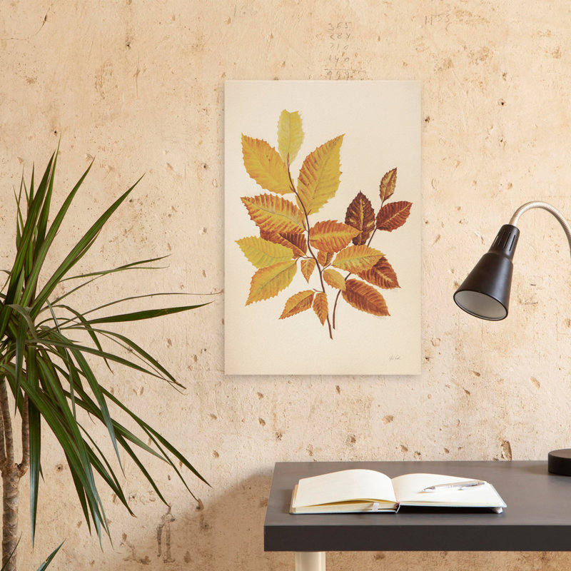 Feuilles d'automne IV en sourdine - art éphémère brun d'automne contemporain, H 24 po x l 16 po