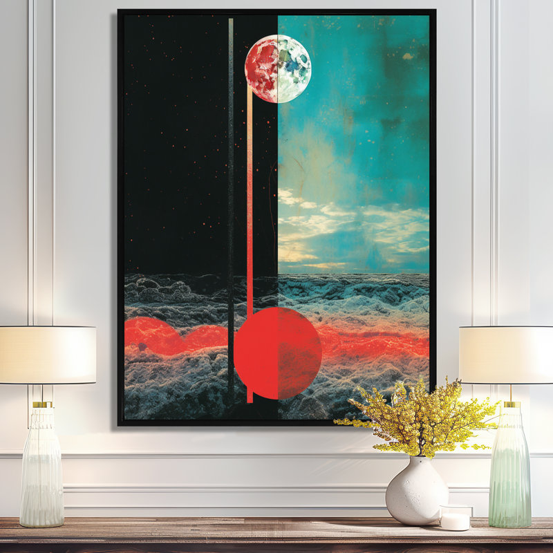 Seren Full Moon Mystery - Minimalisme, art mural, salon, Cadre flottant noir, H 20 po x l 12 po