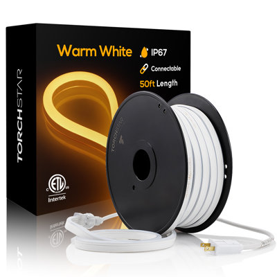 50FT LED Rope Lights Outdoor, IP67 Waterproof, AC 120V LED Strip Lights, UL Plug&Play