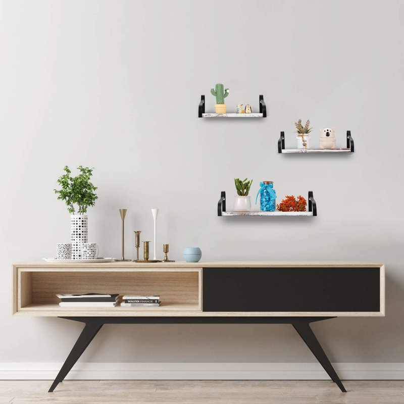 Parlez 3 Piece Floating Shelf, White/Brown
